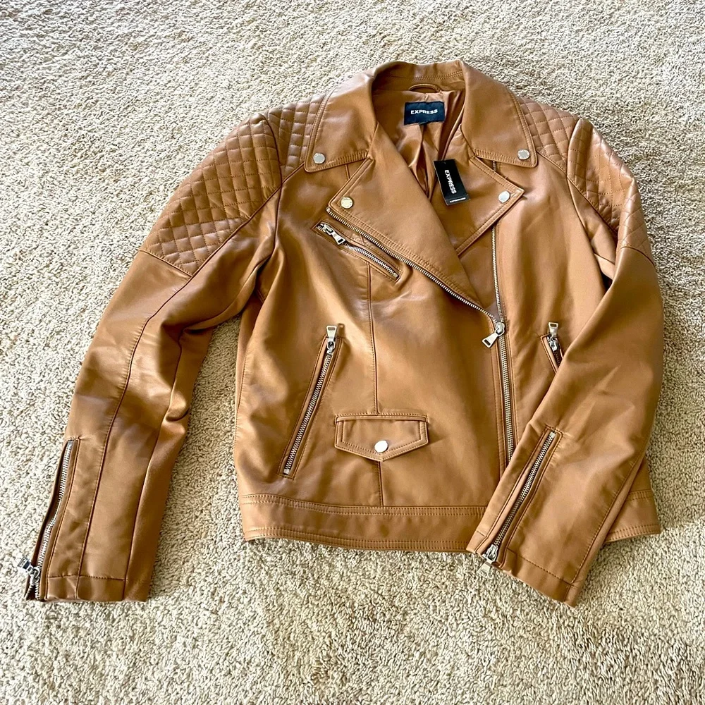 NWT- express tan leather jacket - Picture 8 of 9